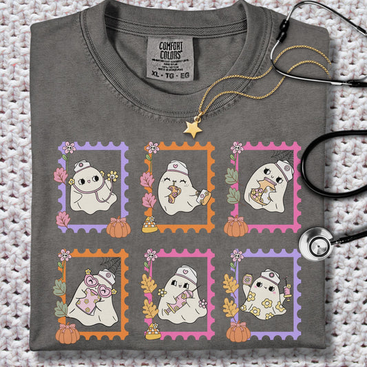Nurse Halloween Ghost stamp Comfort Colors® 100% cotton Autumn T-shirt S-4XL